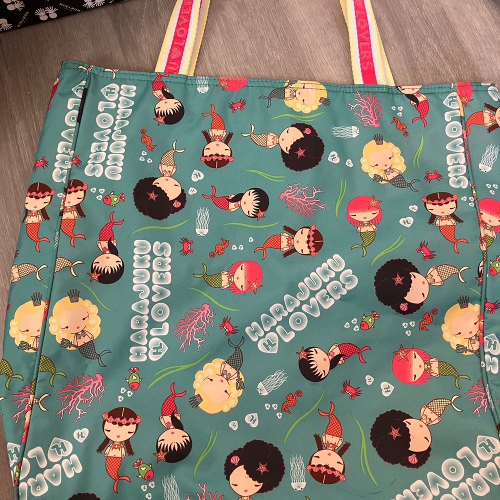 Harajuku lovers mermaid print tote bag 15x15 ins